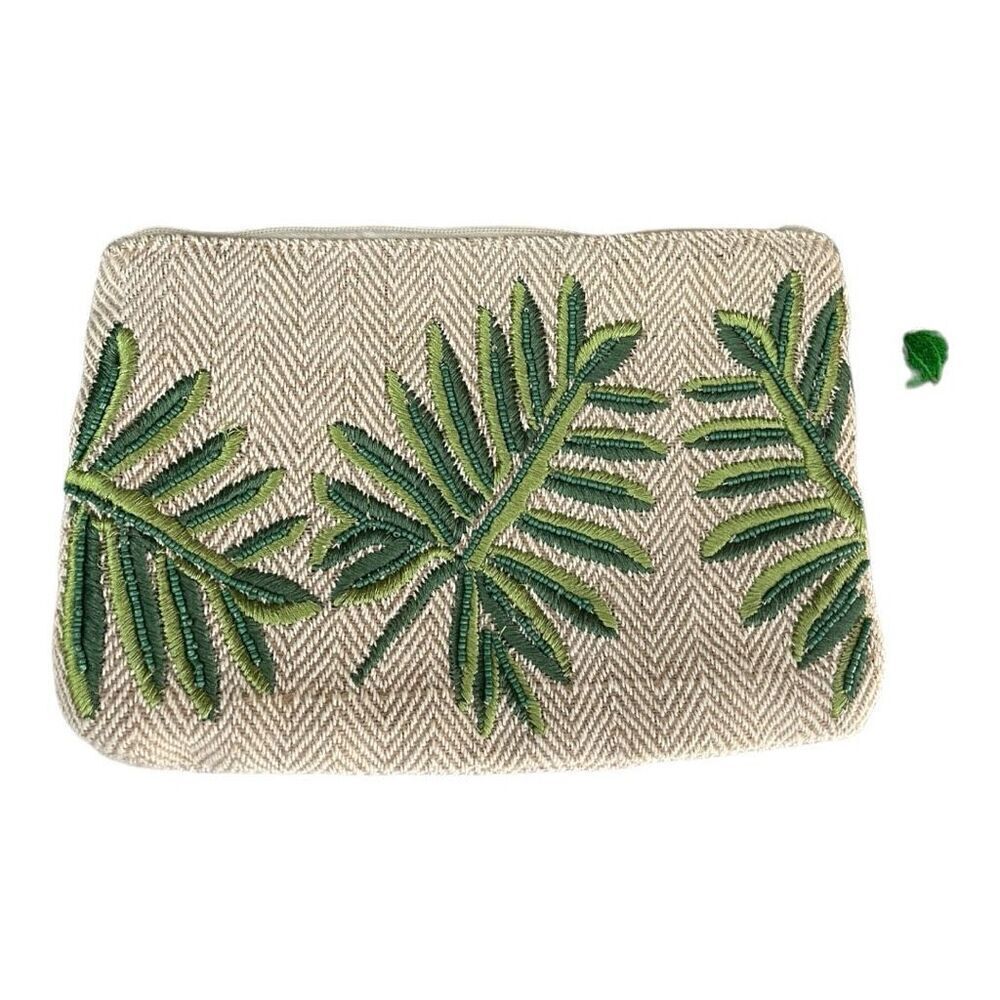 Unbranded Cream Leaf Embroidered Clutch Makeup Bag